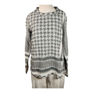 CECILIE Copenhagen Sz S Woven Cotton V-Neck Pullover Top Shirt Geometric Print